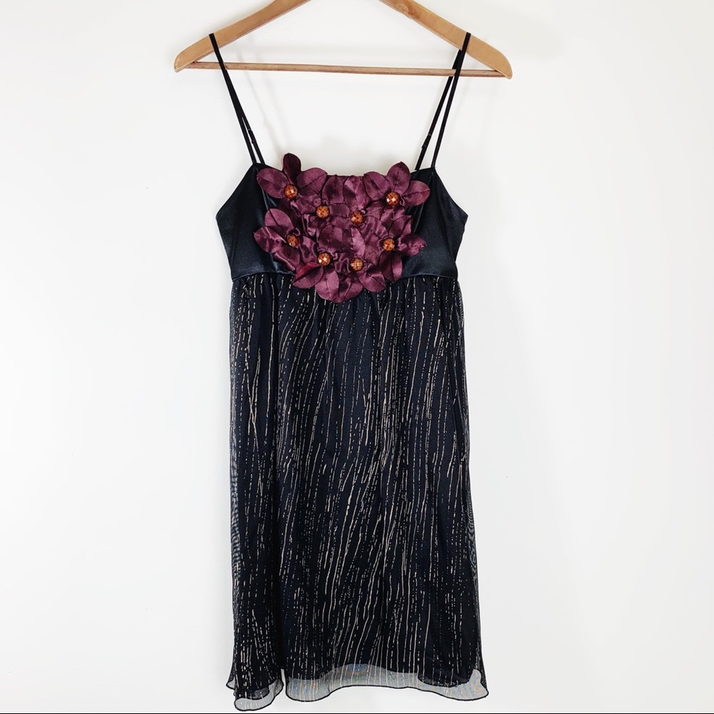 Anthropologie Burlapp Black Chiffon Floral Dress